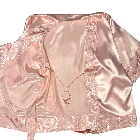 Victoria's Secret Gold Label Pink Satin Jacquard Short Robe and Cami Set Large